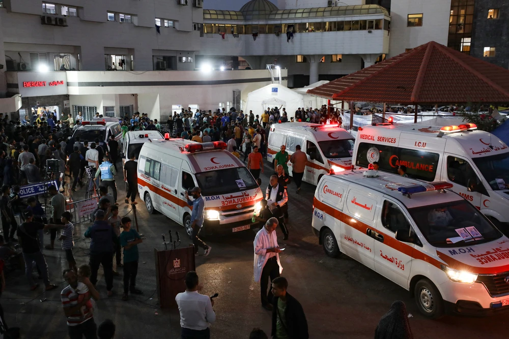 Ambulances carrying victims of Israeli strikes