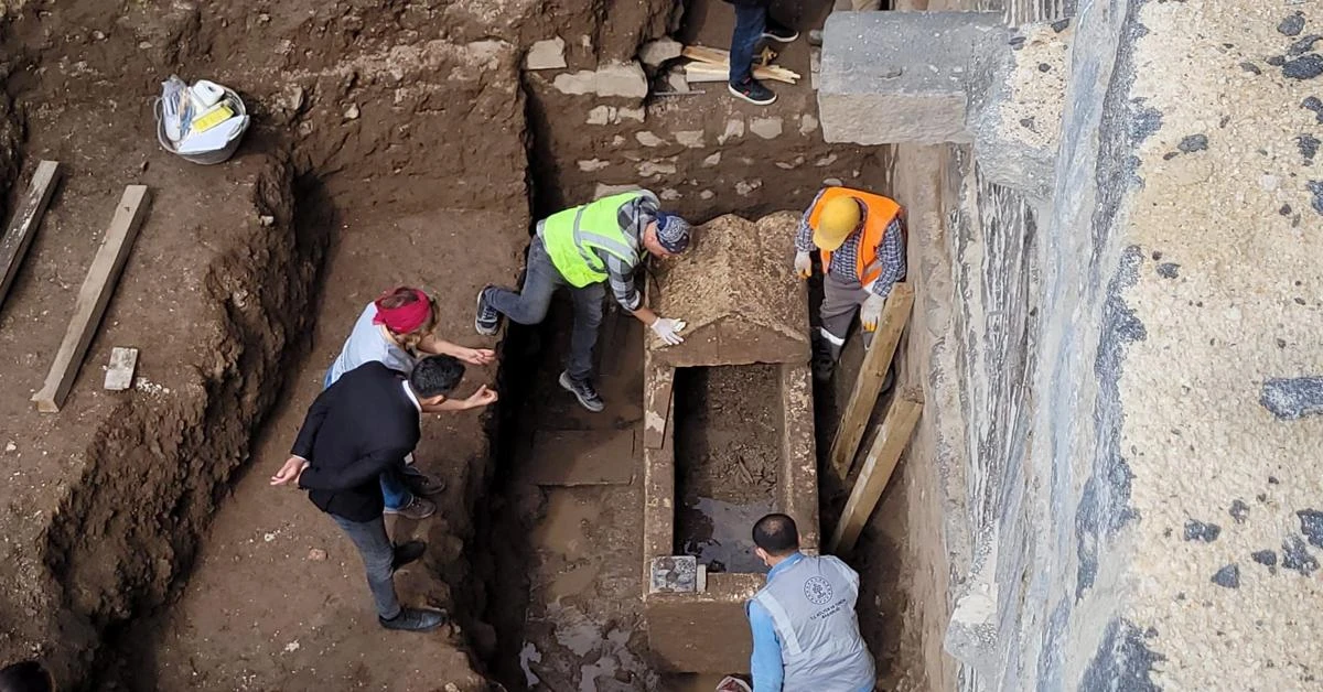 Roman sarcophagus with a 'Maltese Cross' found in Diyarbakir