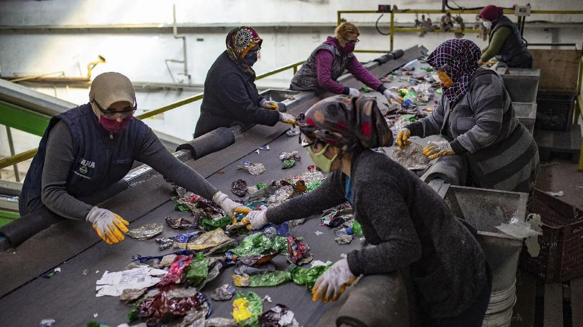 Employees working at GAMA Recycle factory in Gaziantep, Turkey, on November 28, 2020.