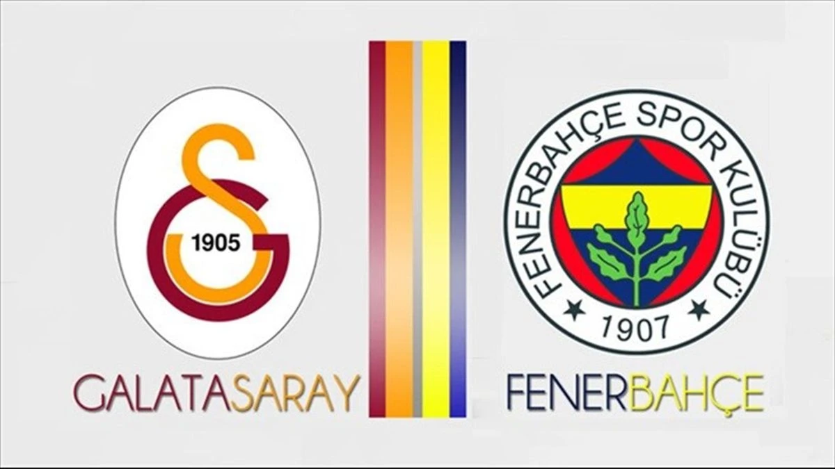 Galatasaray and Fenerbahce logos with their respective team colors displayed on a beige background