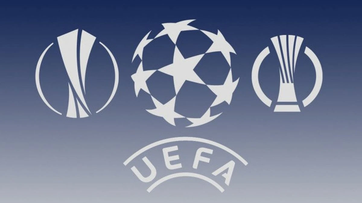 The image displays the emblems of UEFA's club competitions