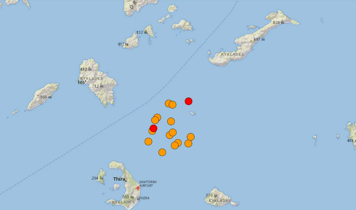 Map showing earthquakes in Aegean