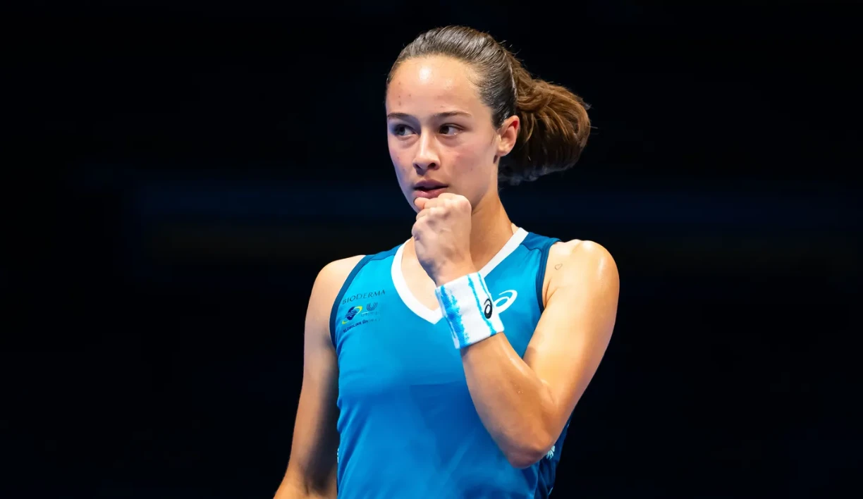 Photo shows Turkey tennis player zeynep sonmez gesturing with a closed fist