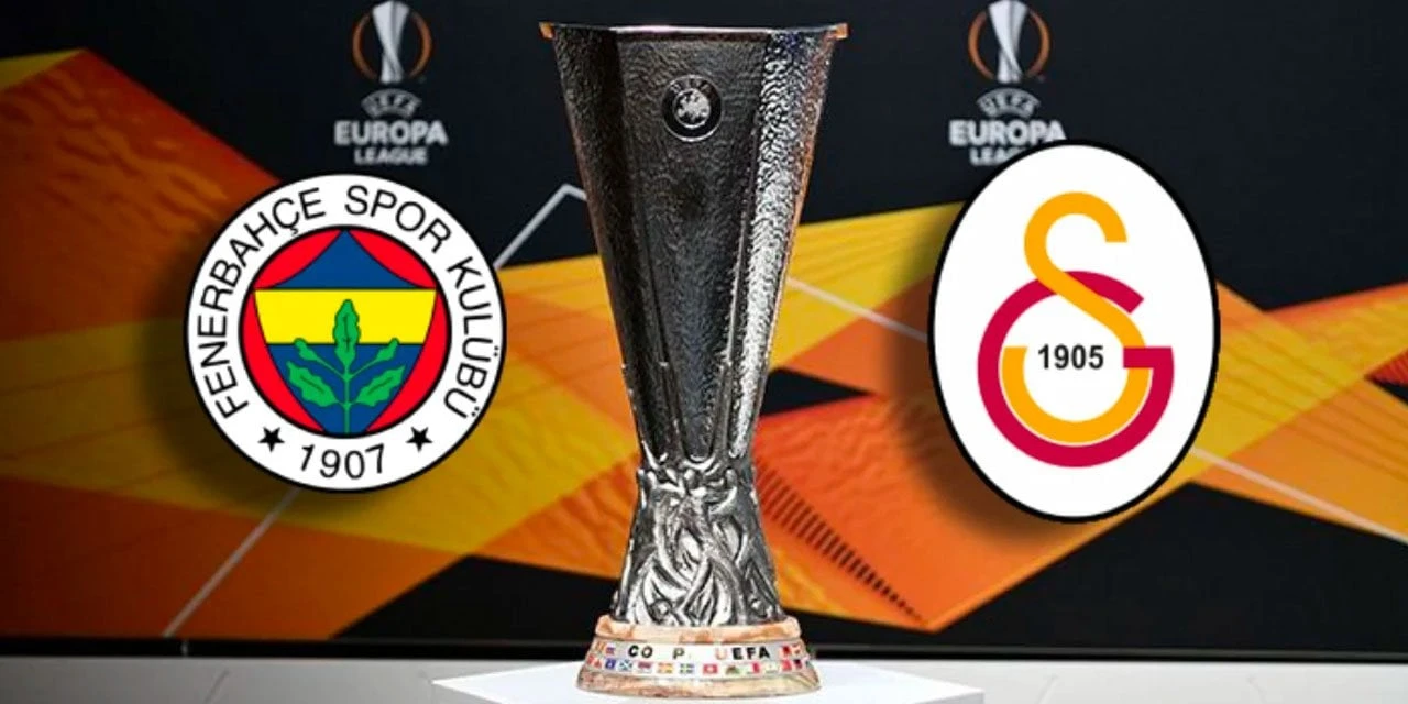 Galatasaray and Fenerbahce logos displayed alongside the UEFA Europa League trophy