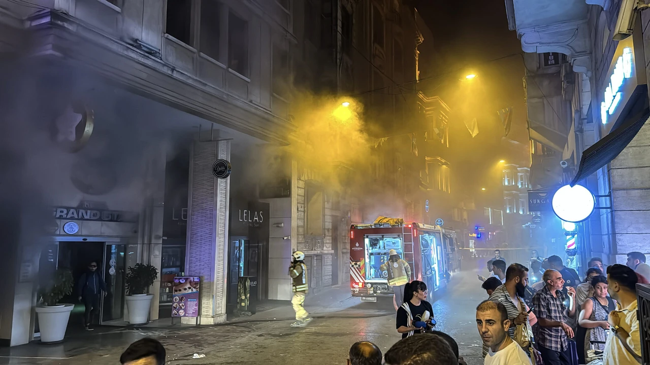 Firefighters battle blaze at nine-story hotel in Istanbul’s Beyoglu