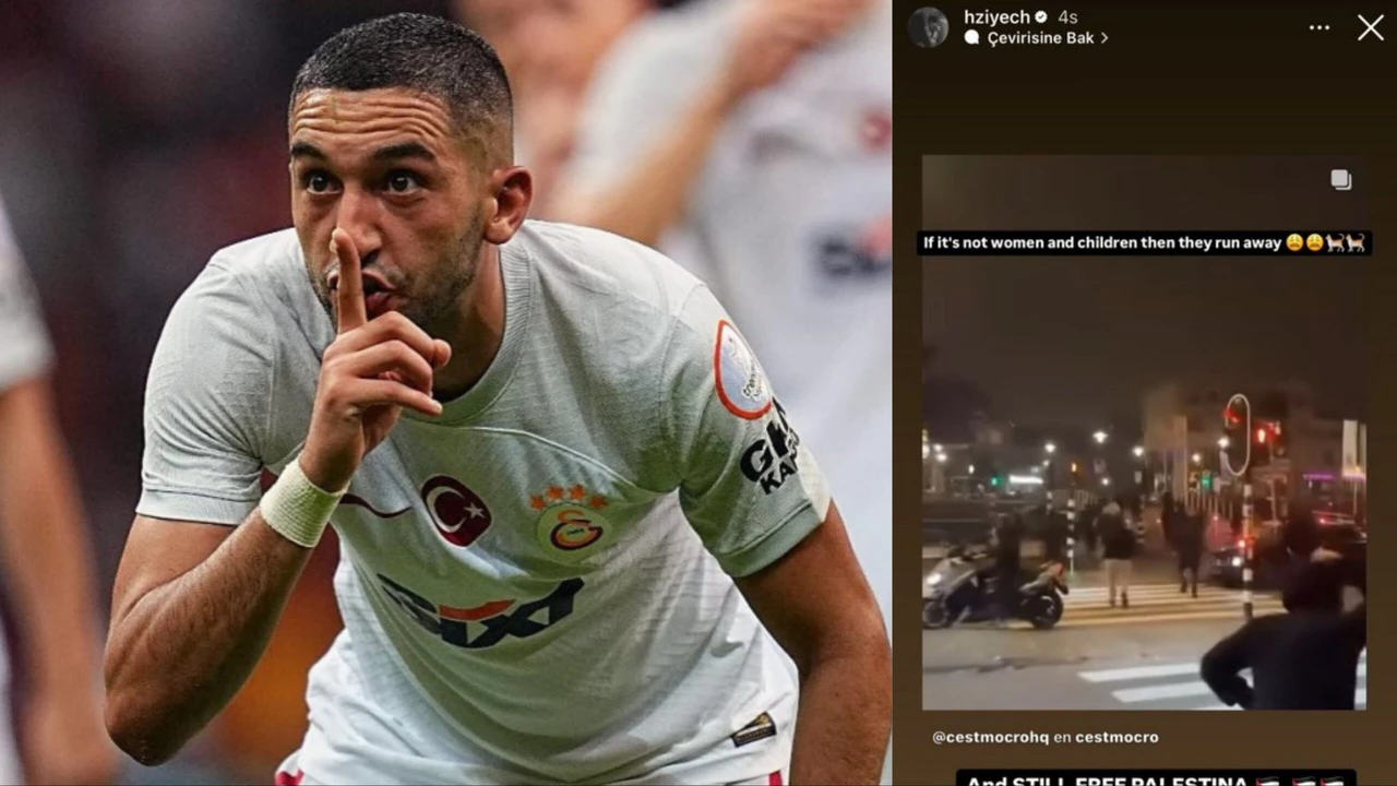 Hakim Ziyech shares a video on Instagram, saying, “If it’s not women and children then they run away,” with “Free Palestine” added below