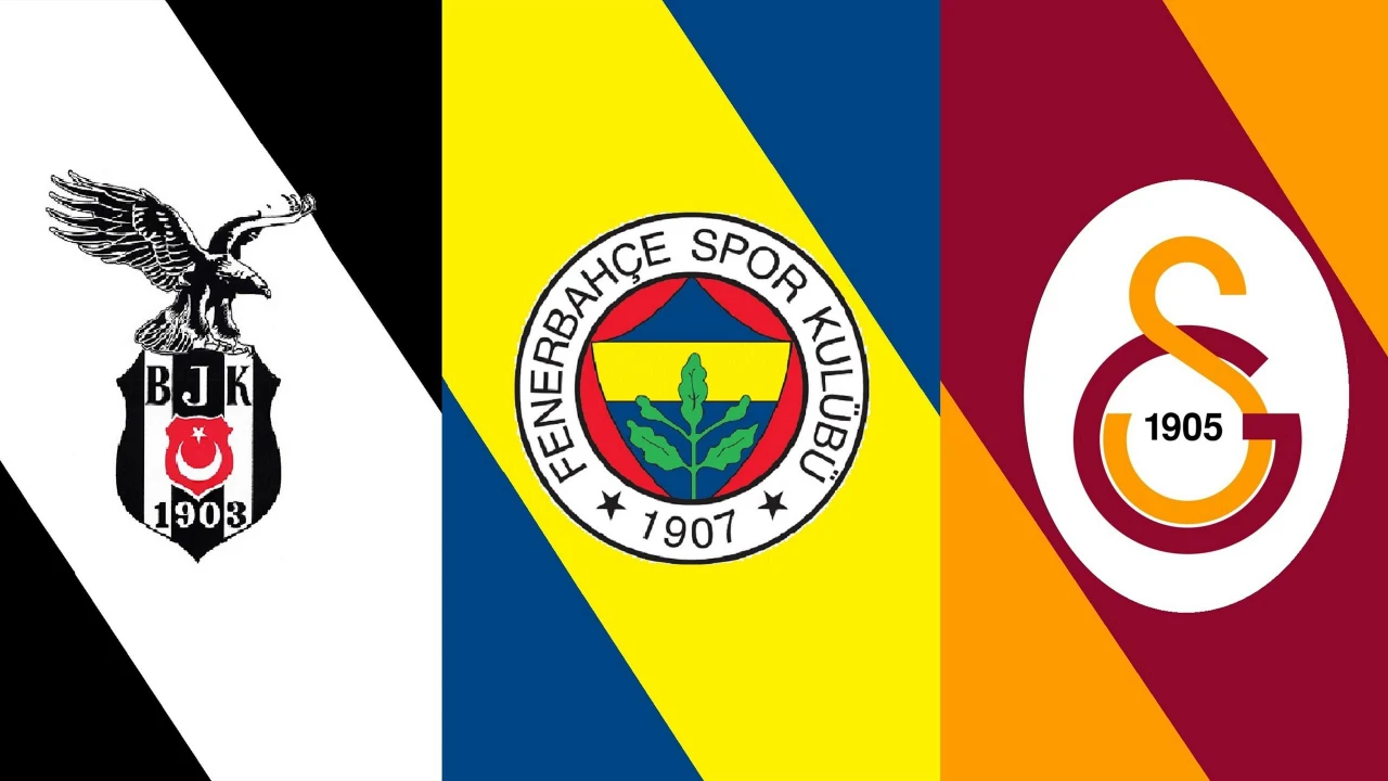 The logos of Besiktas, Fenerbahce, and Galatasaray displayed side by side, along with their respective team colors.