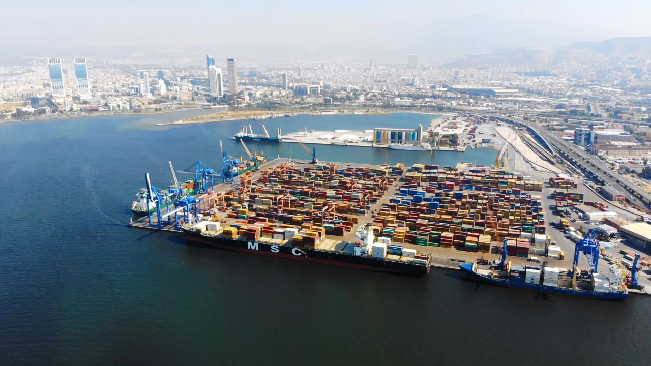 Photo shows aerial view of Alsancak Port in İzmir, Turkey