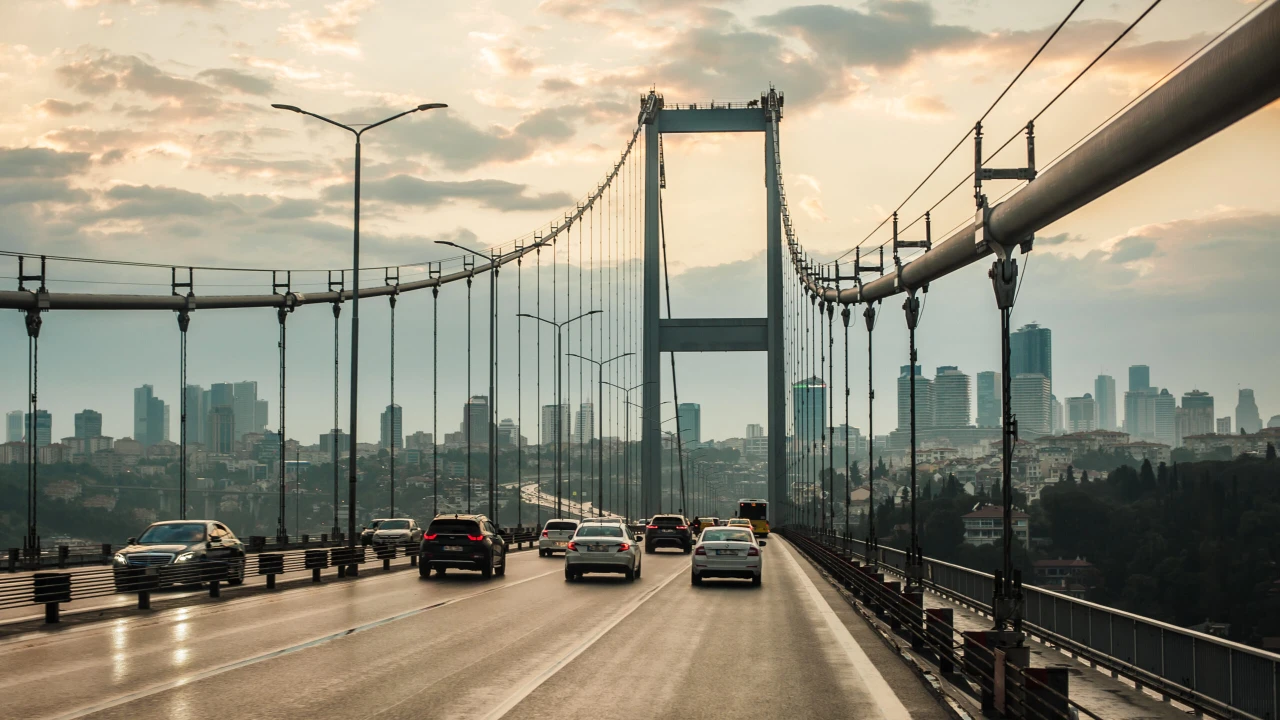 The view of Bosphorus Bridge in sunset, Fatih Sultan Mehmet, Istanbul, Turkey