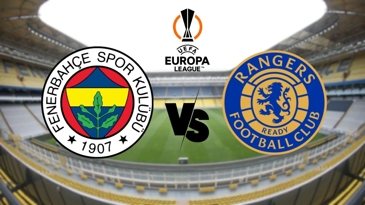 Design featuring the logos of Fenerbahce, Rangers, and the Europa League with the backdrop of Sukru Saracoglu Stadium