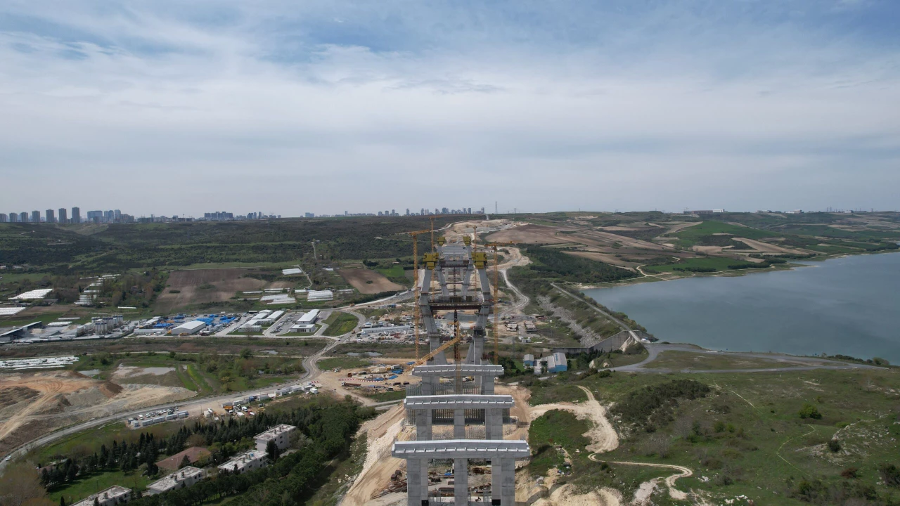 Construction site of Sazlidere Bridge over Istanbul Canal route