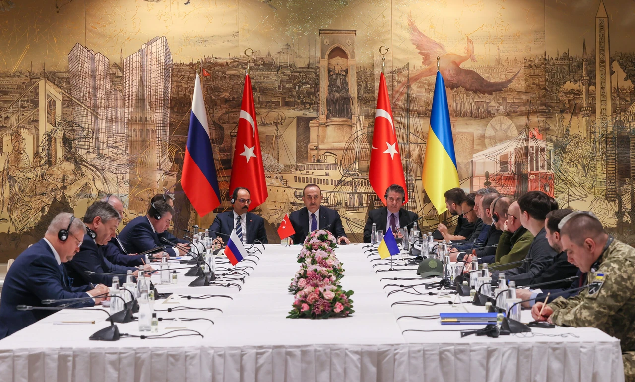 Then-Foreign Minister Mevlut Cavusoglu seen giving a speech.