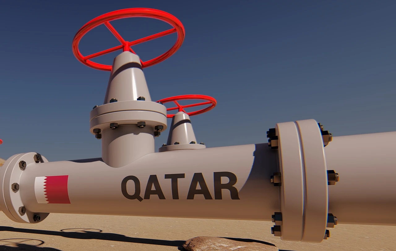 The gas pipeline with flag of Qatar