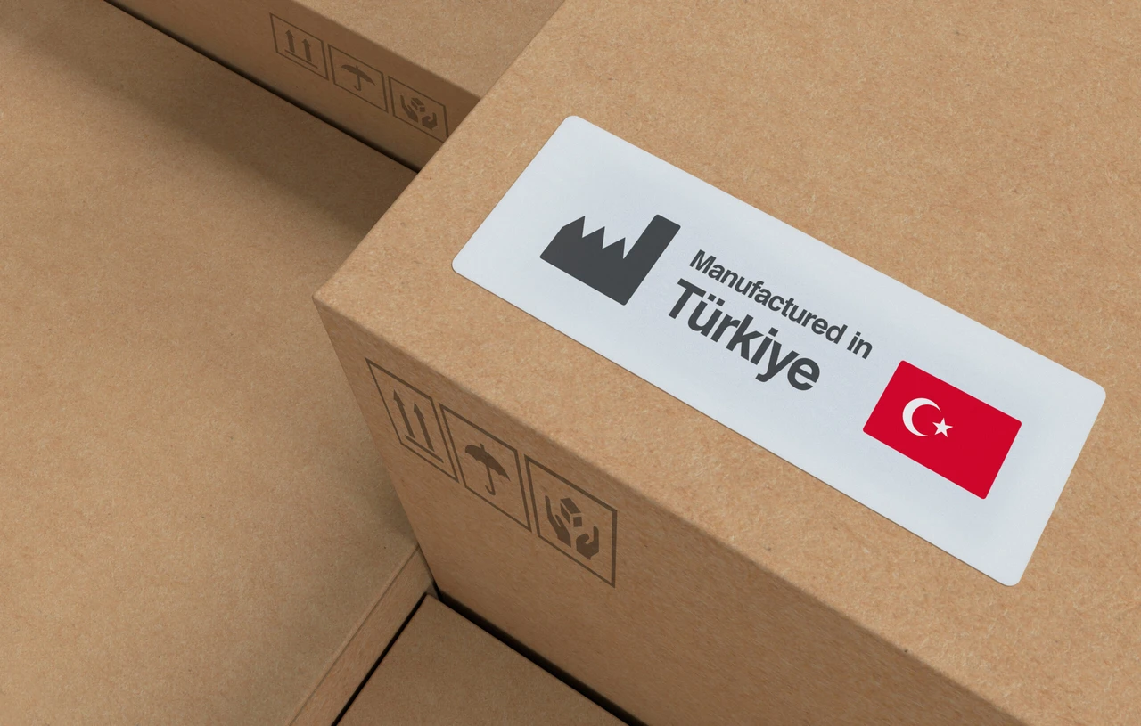 Card Board Carton Boxes with Türkiye Flag, Manufactured in Türkiye Label - 3D Render