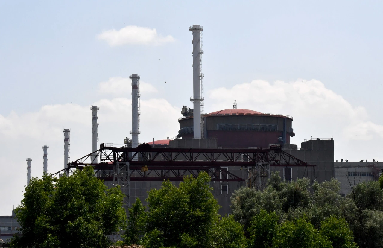 A photo shows a view of the Russian-controlled Zaporizhzhia nuclear power plant