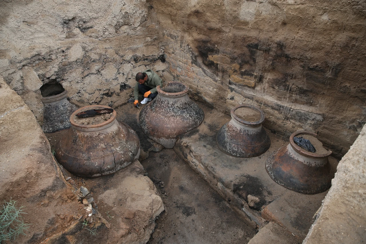 In the Tusba district of Van, pithos (jars) from the Urartian period are featured in the archaeological excavations conducted last year. Türkiye, October 30, 2024. (AA Photo)