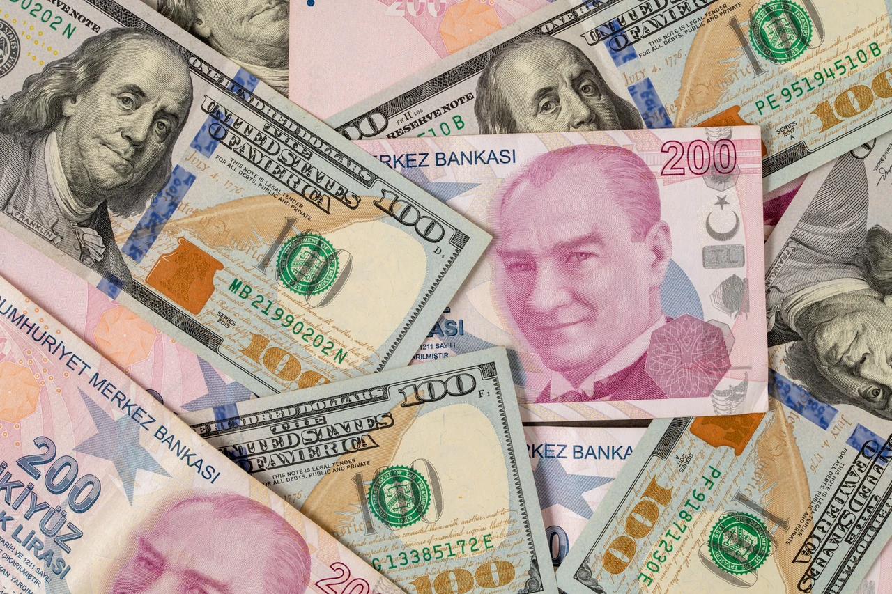 US dollars and Turkish Liras on top of each other