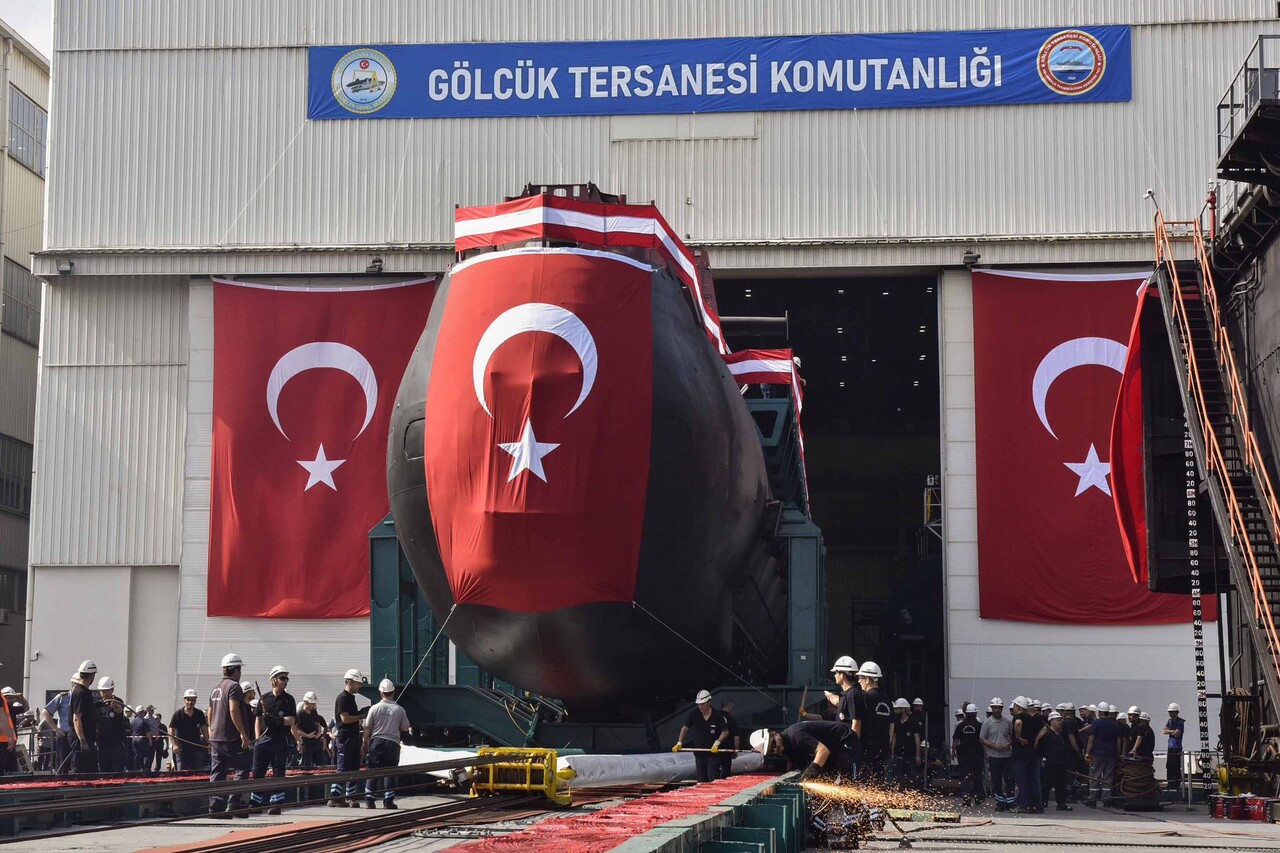 TCG Murat Reis submarine floats at Golcuk Naval Shipyard