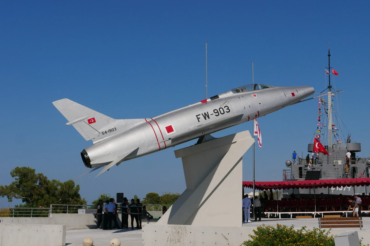 F-100 monument used in Cyprus Peace Operation inaugurated in Kyrenia, Turkish Cyprus