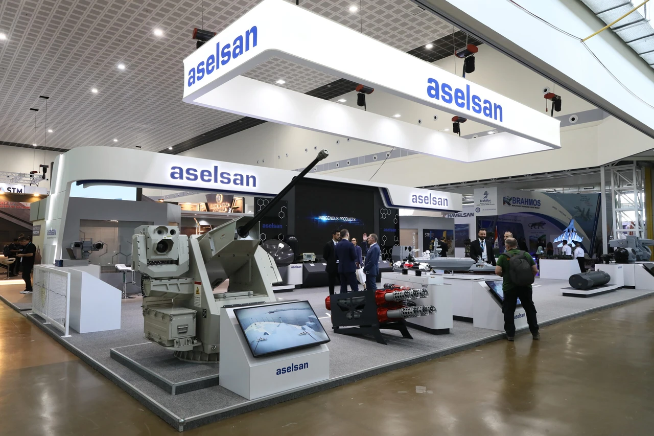 Photo shows Turkish defense company Aselsan displaying models of military products.