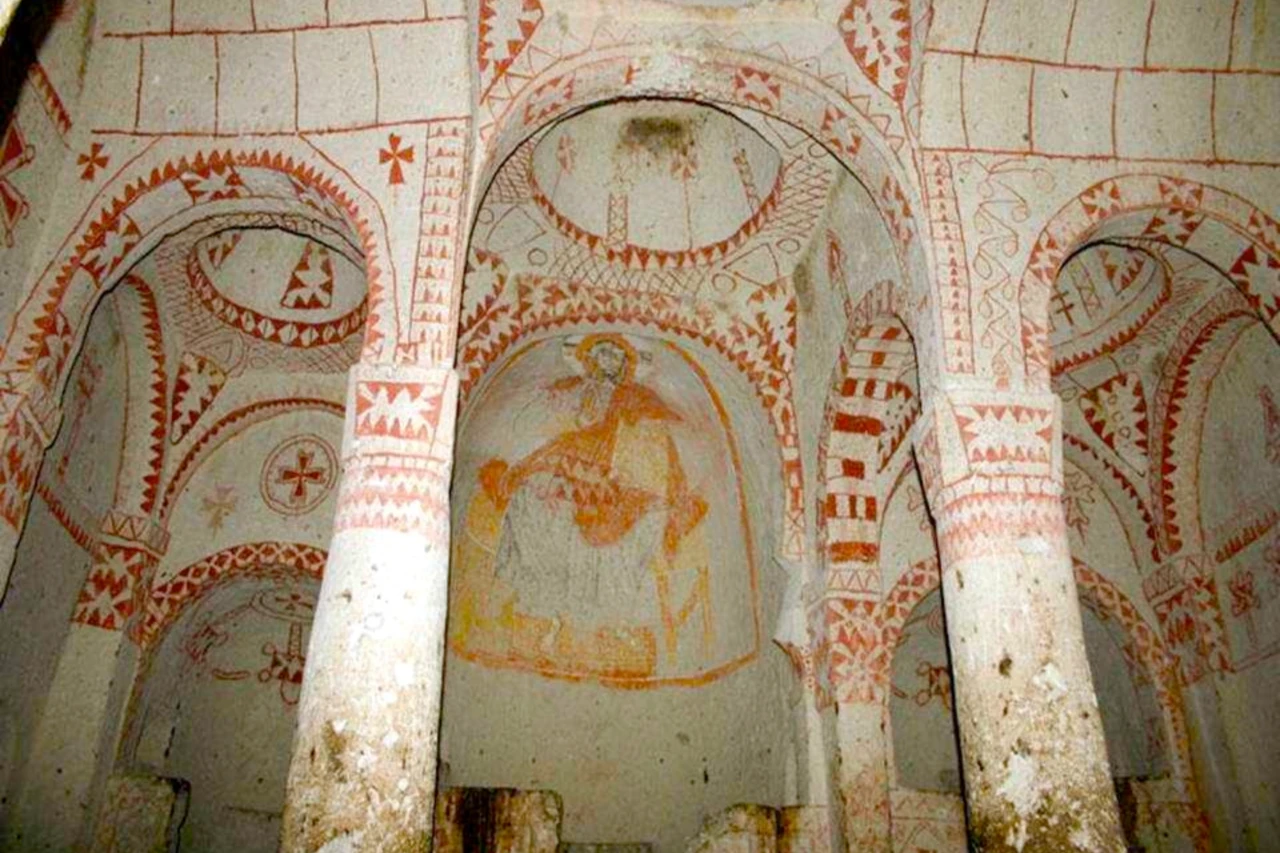 Unique frescoes at the Chapel of St Barbara in Cappadocia, dating from the early 11th century, Goreme, Türkiye