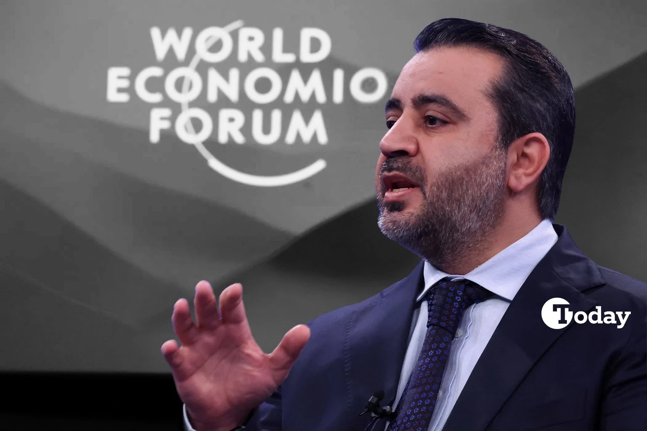 Syria's Foreign Minister Asaad Hassan Al Shibani speaks WEF