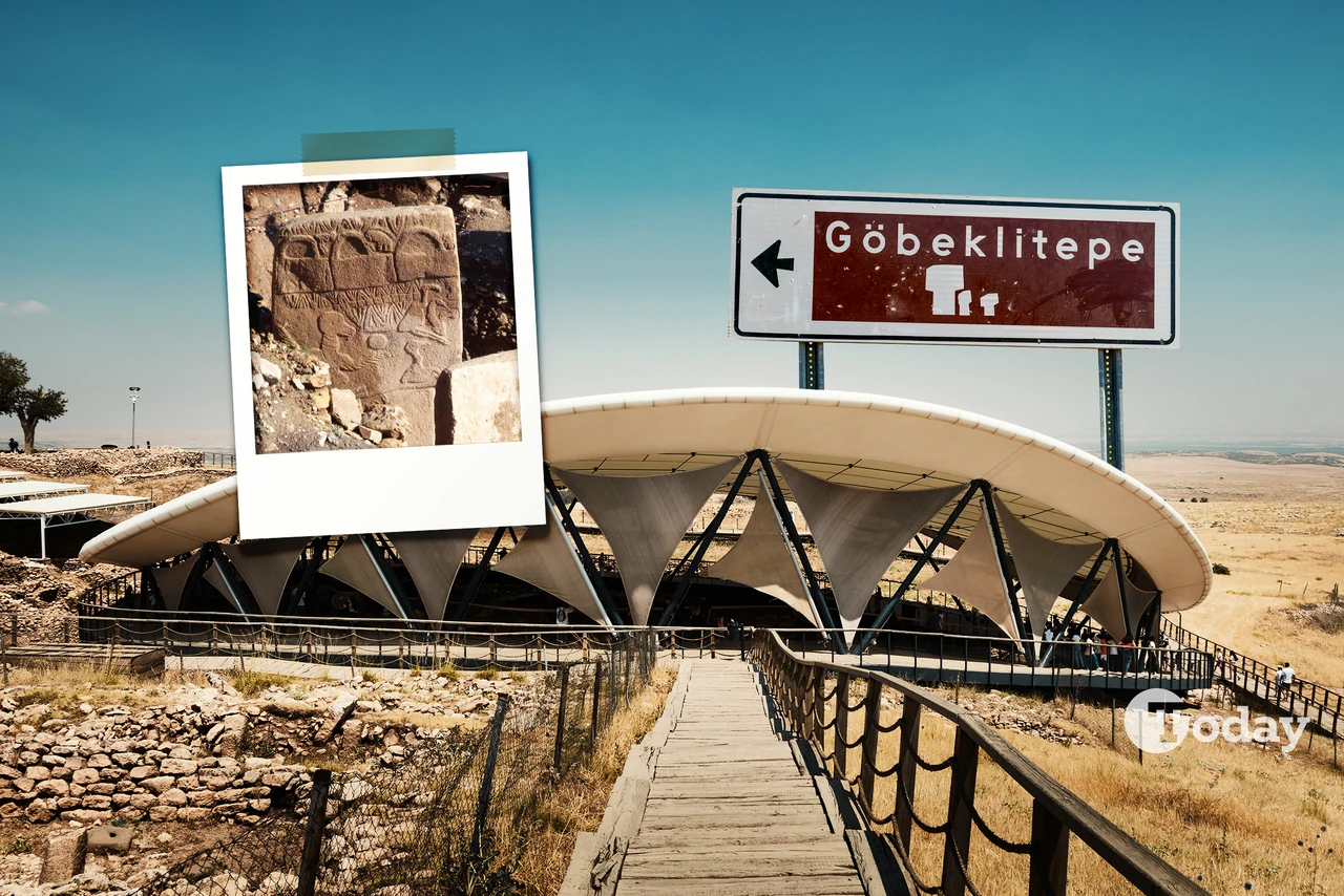 A photo showing "P43" inside the frame, with the protective roofing structure at Gobeklitepe visible in the background, taken on November 8, 2024.