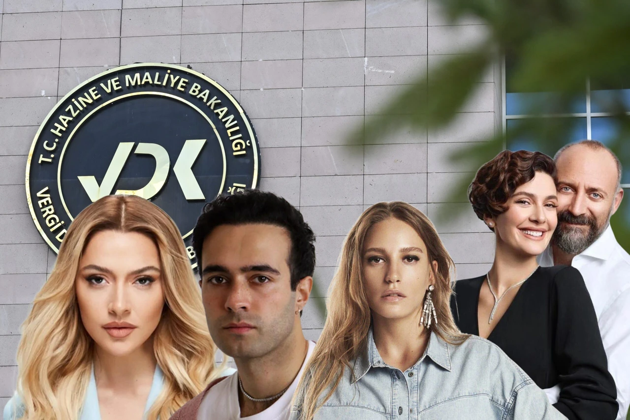 Logo of the Turkish Ministry of Treasury and Finance’s Tax Inspection Board (VDK) with images of celebrities under investigation.