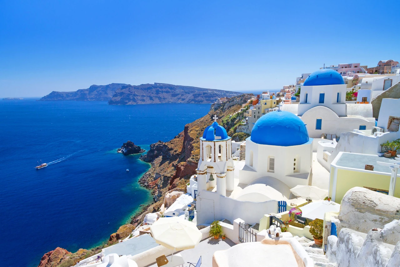 White architecture of Oia village on Santorini island, Greece