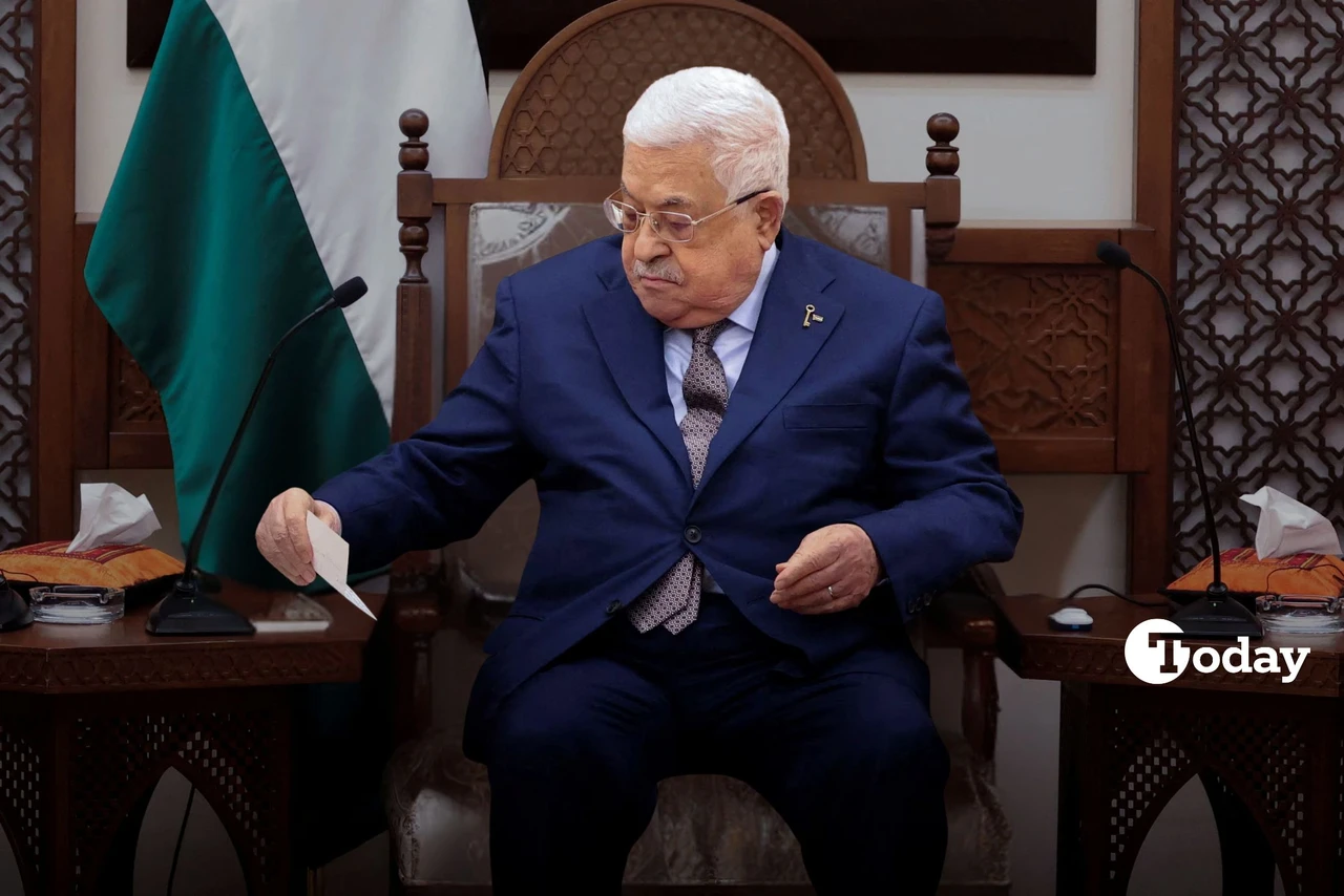 Mahmoud Abbas sitting in Ramallah.