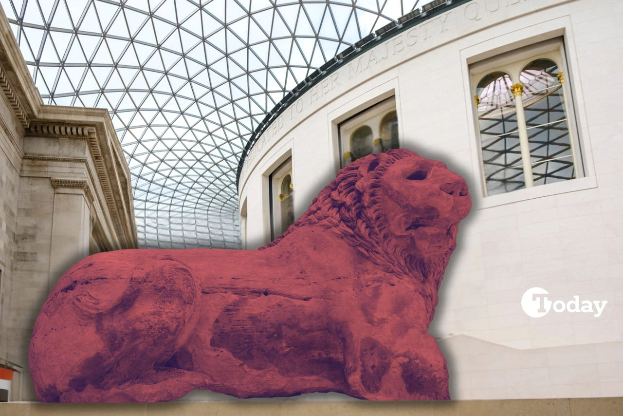 The Knidos Lion, an ancient statue discovered in Knidos (modern-day Türkiye) in 1858, now displayed at the entrance of the British Museum.