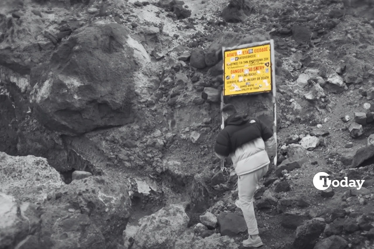 YouTuber Giannelis illegally entering restricted areas prone to rockfalls, as shown in a screenshot from his YouTube video.