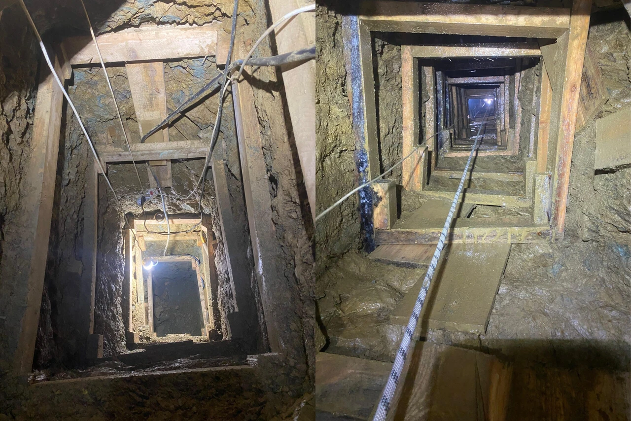 Illegal excavation setup with stakes and professional tunnels for an elevator system in Tosya, Kastamonu.