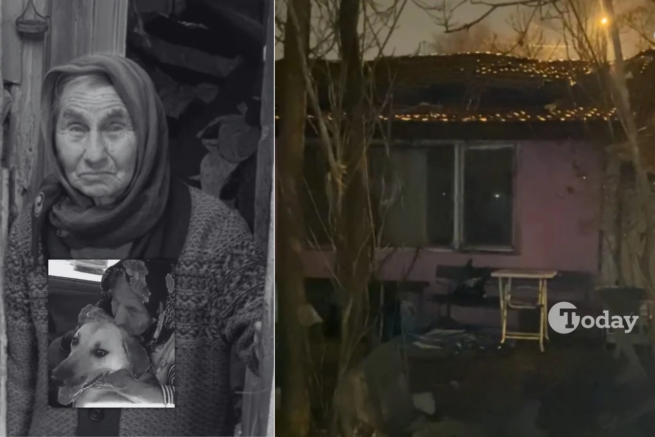 81-year-old Ulker Guleryuz, who died in a fire at her home in Ankara, with her dog and the destroyed house.