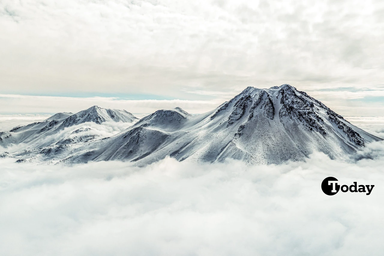 Snow-covered Hasan Mount in Nigde, Türkiye, after snowfall.