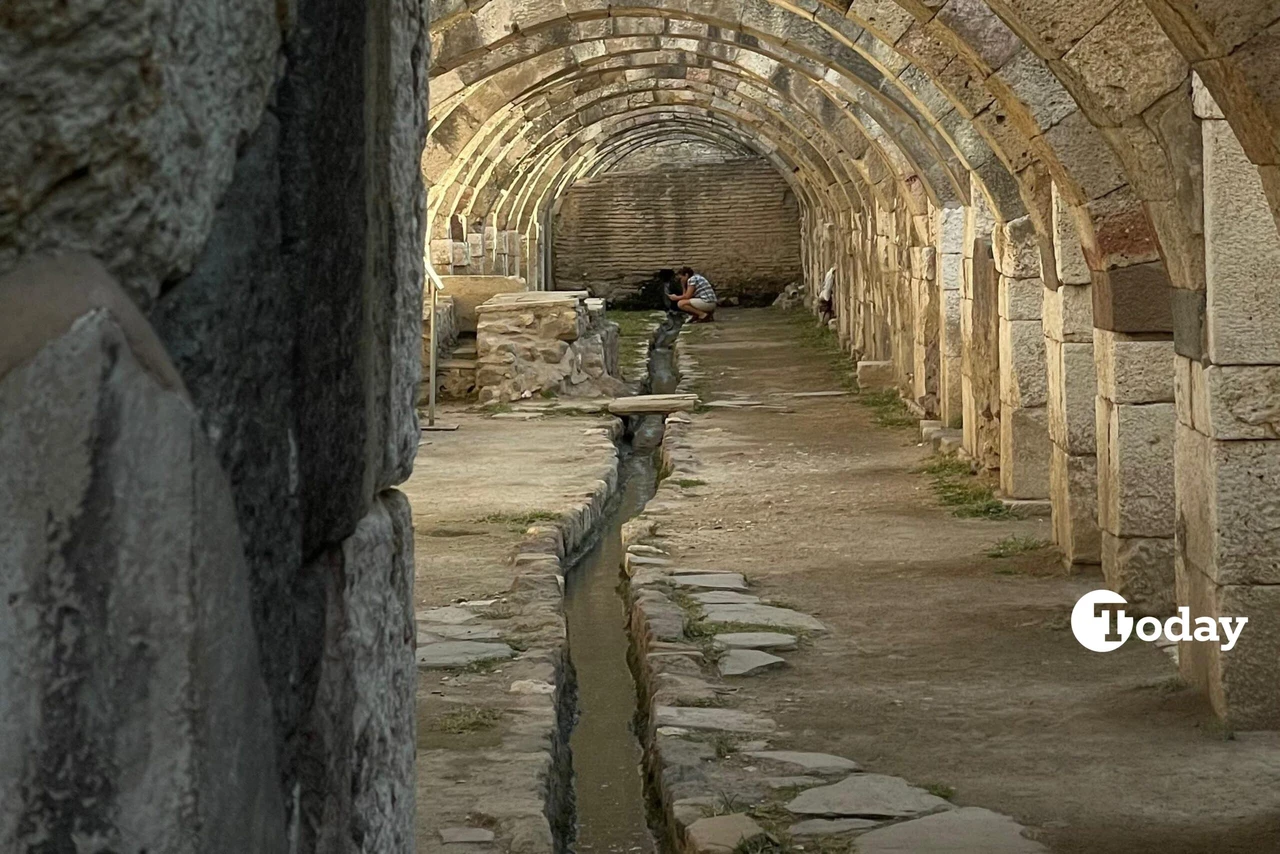 An aerial view of ancient water channels in Smyrna, Izmir, Türkiye, which have been active for 2,000 years.