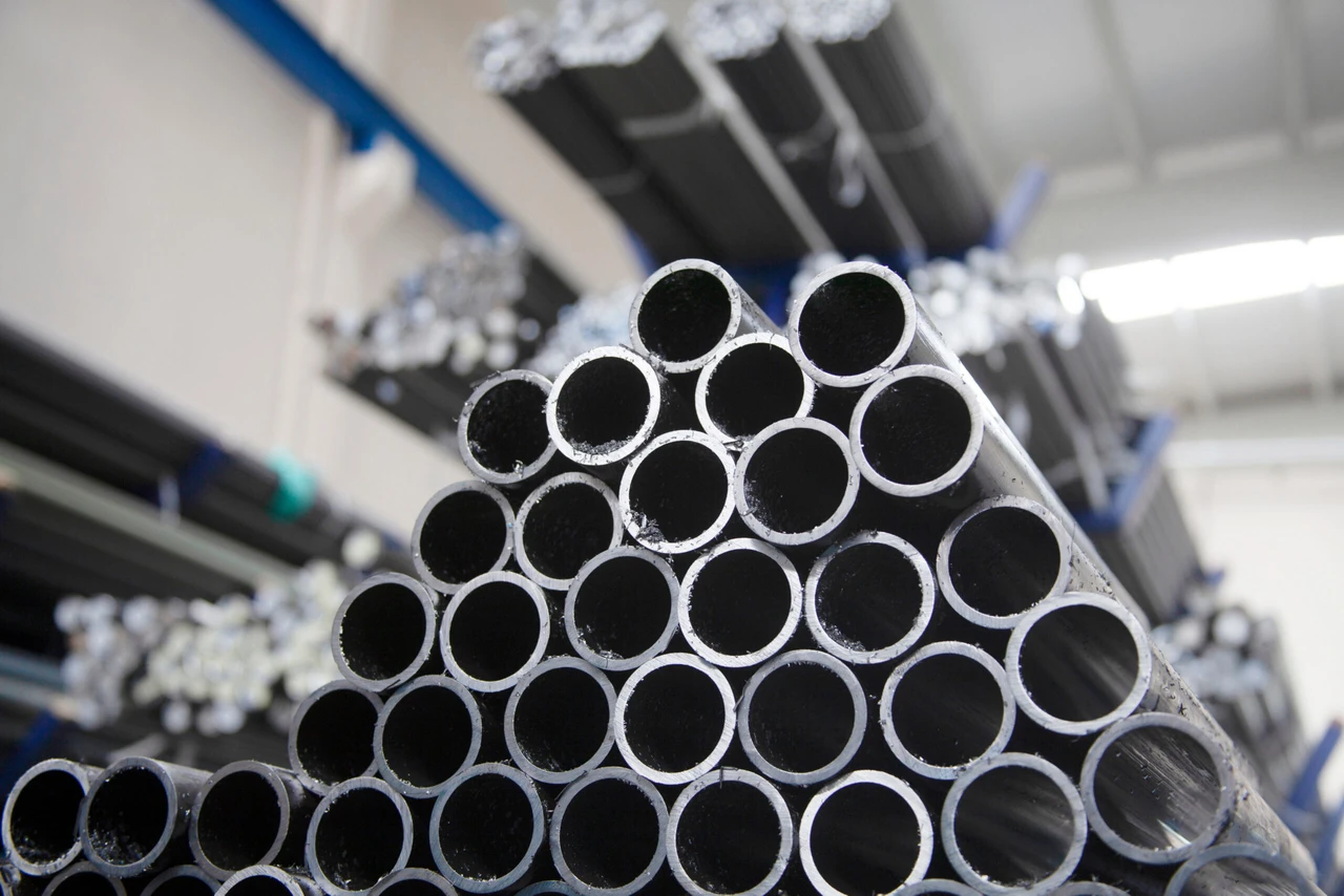 Steel pipes in a factory