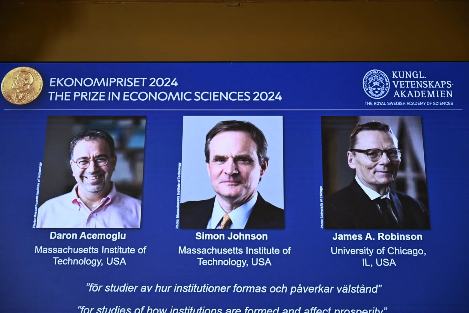 TurkishAmerican Acemoglu, Johnson, Robinson receive 2024 Nobel Prize