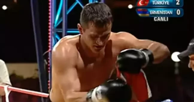 Photo shows kickboxer Yavuz Ozden in the ring