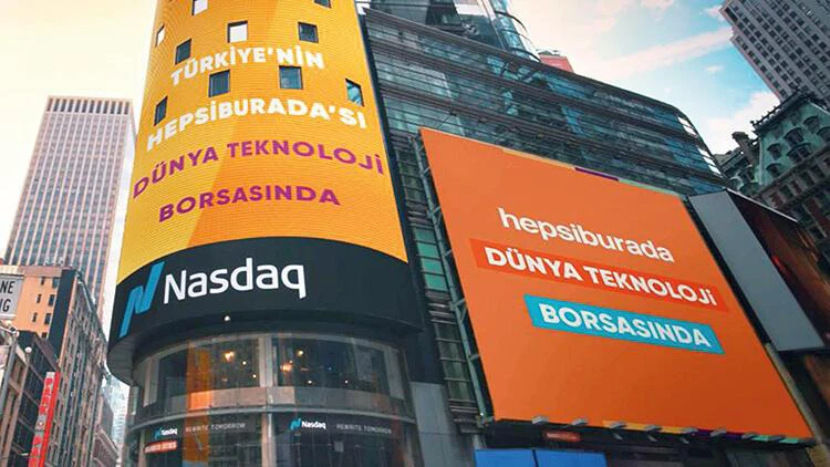 The large digital billboards display Hepsiburada's promotional messages