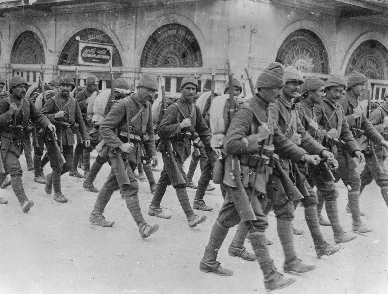 Ottoman soldiers in Syria during World War I, captured in 1914.