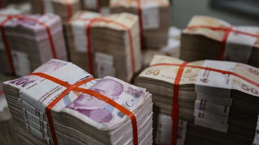 Stacks of Turkish lira banknotes