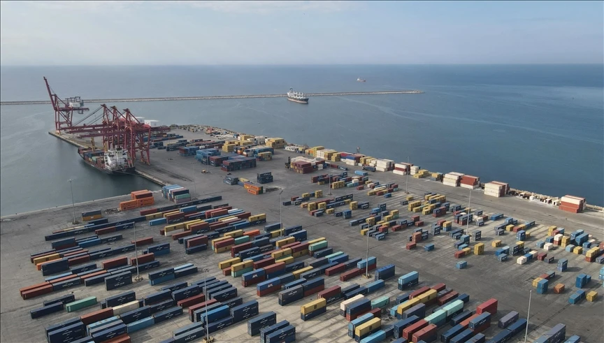 Aerial view of Latakia port with containers