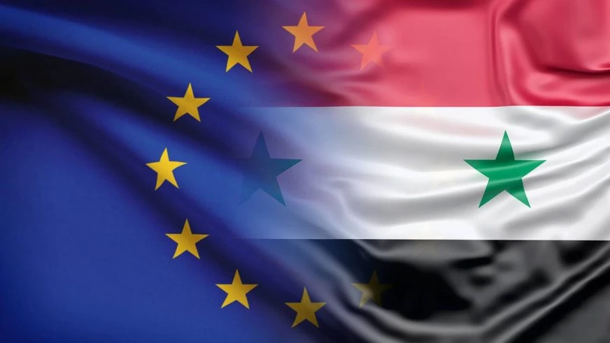 Photo shows European Union flag merged with Syrian flag