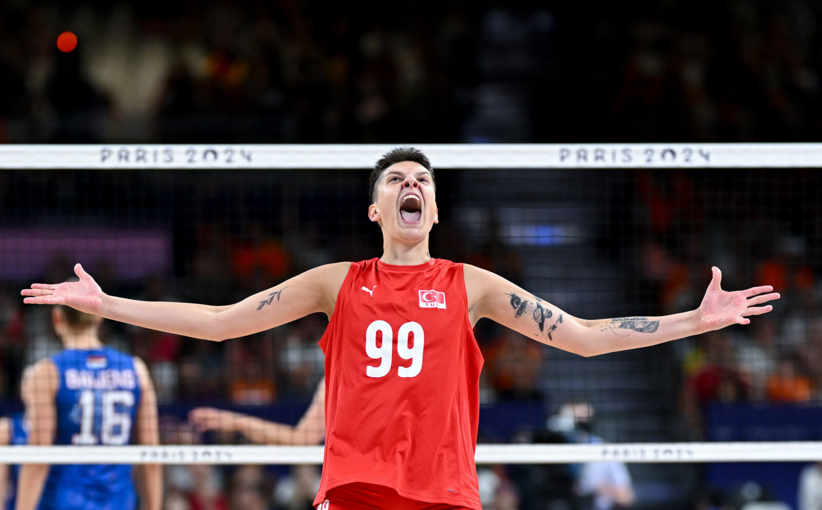 Ebrar Karakurt (99) of Türkiye celebrates after scoring during the Paris 2024 Olympic Games