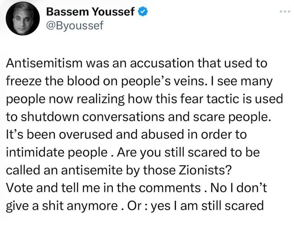 Egyptian comedian Bassem Youssef removed from X after post on antisemitism