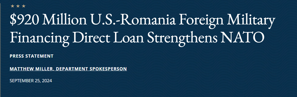 NATO member Romania secures $920M US loan for military modernization