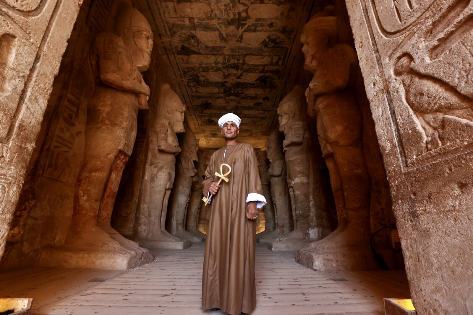 Sun illuminates statue of Pharaoh Ramses II in Egypt during rare celestial event