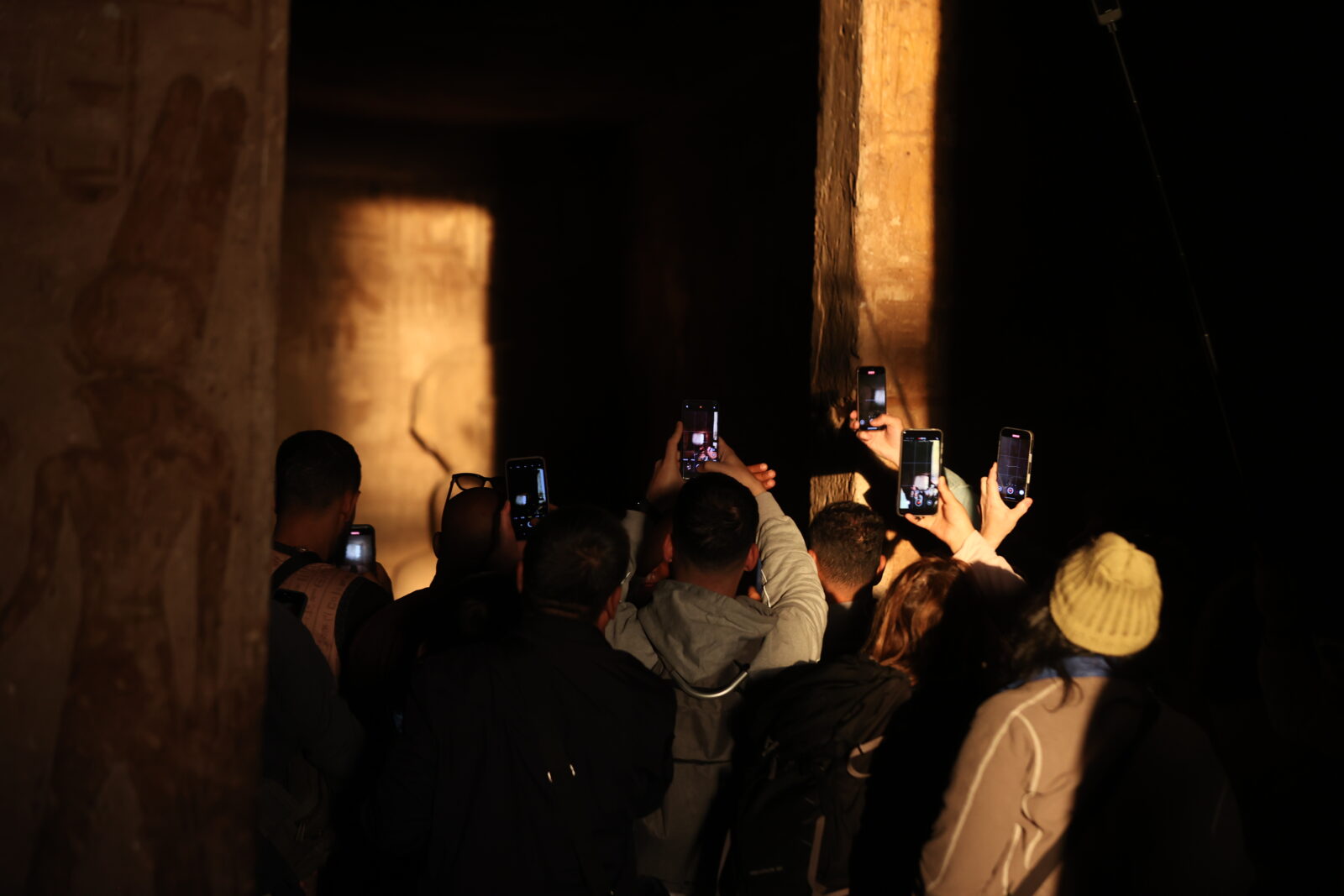 Sun illuminates statue of Pharaoh Ramses II in Egypt during rare celestial event