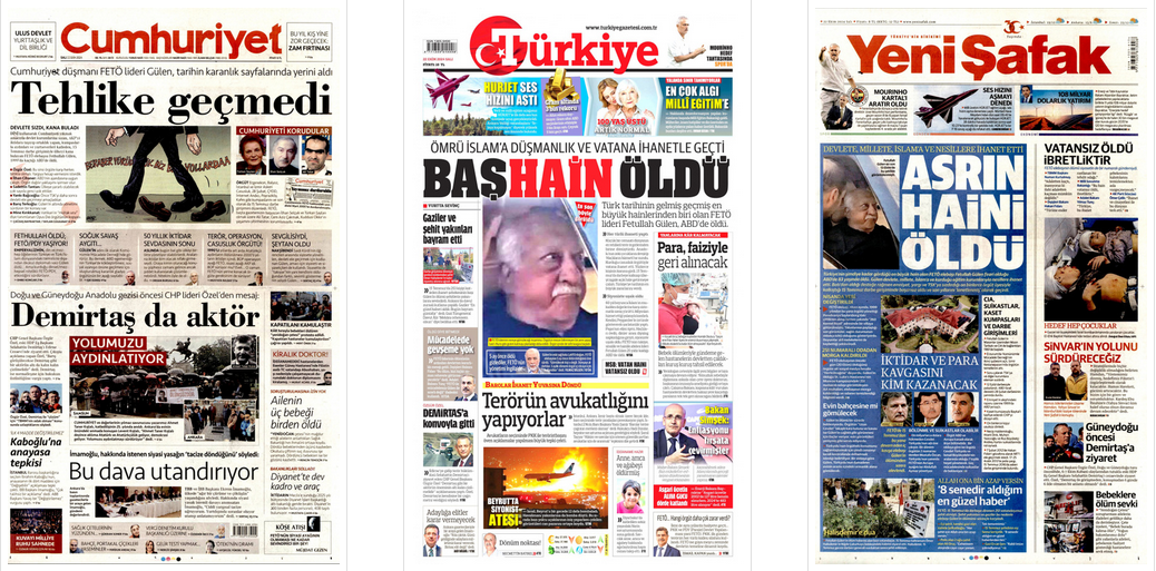 This is how Turkish dailies covered death of ringleader Fetullah Gulen